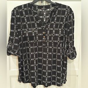 Cocomo Black, Gray and White Chain Pattern Blouse 2X/3X - go by measurements